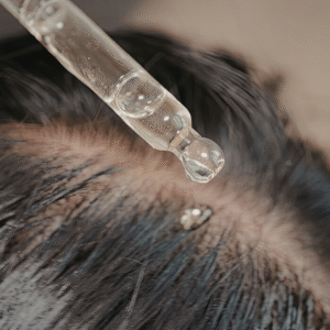 lady applying hair oil on her scalp